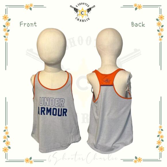 UNDER ARMOUR Youth Girls Gray Orange Athletic Gym Loose Tank Top Racerback Small - Picture 1 of 4